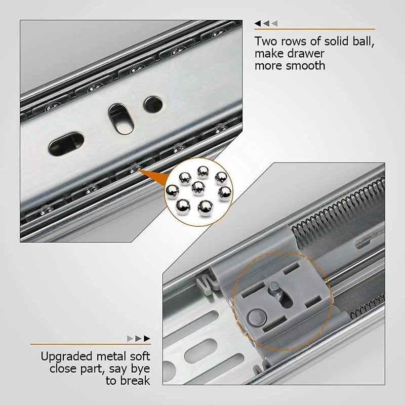LONTAN 1 Pair 22 Inch Side Mount Soft Close Drawer Slides 3 FOLD Full Extension Drawer Glides - 4502S3-22 Heavy Duty Ball Bearing Cabinet Rails with Rear Mounting Brackets 100 LB Capacity - Image 3